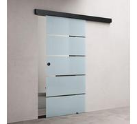 doporro Porte Coulissante en Verre pour L'intérieur 77,5cm x 215cm Verre de Sécurité Bandes Opaques Poignée Ronde Porte Glissante Distance au Mur de 15mm avec Amortisseur Amalfi 11H-775