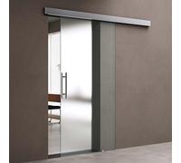 doporro Porte Coulissante en Verre pour L'intérieur 90 x 215cm Verre de Sécurité Opaque Poignée de Barre Porte Glissante Distance au Mur de 15mm Amalfi 14H