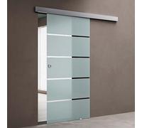 doporro Porte Coulissante en Verre pour L'intérieur 90cm x 205cm Verre de Sécurité Bandes Opaques Poignée Ronde Porte Glissante Distance au Mur de 15mm Amalfi 11