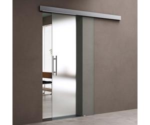doporro Porte Coulissante en Verre pour L'intérieur 90cm x 215cm Verre de Sécurité Opaque Poignée de Barre Porte Glissante Distance au Mur de 15mm avec Amortisseur Amalfi 14H