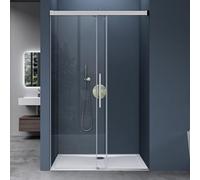 doporro Porte de Douche Coulissante pour Niche 130cm Verre Trempé 8mm | Paroi de Douche, Verre de Sécurité Transparent, Revêtement Anti-Calcaire, 130x195cm, Teramo12K