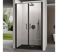 doporro Porte de Douche Pivotante 140x195cm pour Niche Paroi de Douche Transparente Verre de 8mm avec Revêtement Anti-calaire Teramo66K Profilé Noir