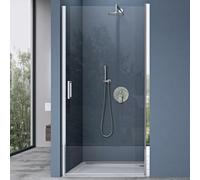 doporro Porte de Douche Pivotante pour Niche 90cm Verre Trempé 8mm | Paroi de Douche, Verre de Sécurité Transparent, Traitement Nano, 90x195cm, Teramo24K