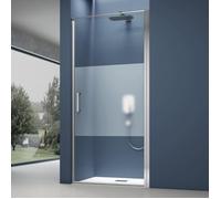Sogood Porte de Douche Pivotante Transparente avec Bande Opaque 100x195cm Paroi de Douche pour Niche Verre de 8mm avec Revêtement Anti-calaire Teramo36MS
