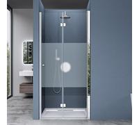 doporro Porte de douche pliable 80 transparent avec bande opaque pliante pour niche Teramo26MS pare-douche rabattable montage réversible
