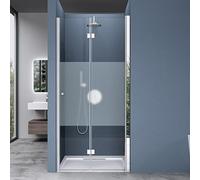 doporro Porte de douche pliable 80cm paroi de douche transparent avec bande opaque pliante pour niche Teramo26MS pare-douche rabattable montage réversible