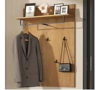 doporro Porte Manteau Meuble Entrée Panneau Mural Rangement Compartimenté avec Barre de Suspension 5 Crochets Marron Clair Gabo-01