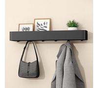 doporro Porte Manteau Mural 6 Crochets Cachés Patère Murale avec Étagère de Rangement Porte-Manteau Porte Clé Noir Sablé pour Entrée Salle de Bain Cuisine Reglo-05