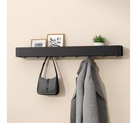 doporro Porte Manteau Mural 8 Crochets Cachés Patère Murale avec Étagère de Rangement Porte-Manteau Porte Clé Noir Sablé pour Entrée Salle de Bain Cuisine Reglo-05