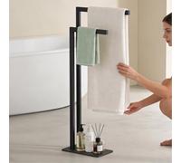 doporro Porte-Serviettes sur Pied 2 Barres Support Serviette Autoportant | avec Étagère, Acier Inoxydable, Noir Mat, Porte-Serviettes Salle de Bain, Tavrin-02