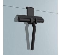 doporro Raclette de Douche avec Support Noir Mat 19x21cm pour Salle de Bains Raclette pour Fenêtres en Silicone et Acier Inoxydable