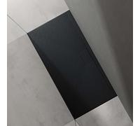 doporro Receveur de Douche 100x140x3 cm Bac à Douche Ultra Plat en Solid Surface Gris Noir Mat Geoma07 avec Bonde AL06