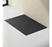 doporro Receveur de Douche 100x160x3 cm Bac à Douche Ultra Plat en Solid Surface Gris Noir Mat Geoma07 avec Bonde AL06