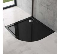 doporro Receveur de douche 90x90 bac à douche quart de cercle extraplat acrylique noir Faro3 avec bonde AL01 90x90x4cm