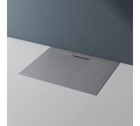 doporro Receveur de Douche à Carreler à Poser en Solid Surface Bac à douche Rectangulaire Extraplat Gris avec Bonde Design Lyra 100x90x3cm