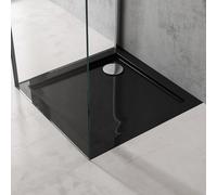 doporro Receveur de Douche Antiglisse Bac à Douche Carré Extraplat Acrylique Noir Faro01 80x80x4cm + Bonde AL01