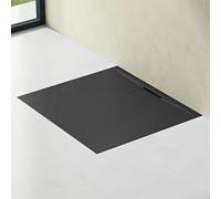 doporro Receveur de Douche Bac à Douche Ultra Plat en Solid Surface Gris Noir Mat Geoma07 80x140x3 cm
