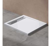 doporro Receveur de Douche Blanc Bac à Douche Extra Plat Rectangulaire en Acrylique 80x100x5cm + Bonde AL02 Design Xetro04