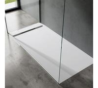 doporro Receveur de Douche Design Ultra Plat 4 cm Bac à Douche Carré en Solid Surface Blanc Mat Geoma04 90x90x4 cm avec Bonde