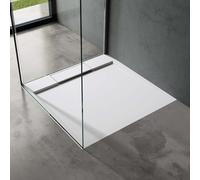 doporro Receveur de Douche Design Ultra Plat 4 cm Bac à Douche Rectangulaire en Solid Surface Blanc Mat Geoma04 75x75x4 cm