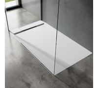 doporro Receveur de Douche Design Ultra Plat 4 cm Bac à Douche Rectangulaire en Solid Surface Blanc Mat Geoma04 90x140x4 cm