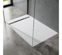 doporro Receveur de Douche Design Ultra Plat 4 cm Bac à Douche Rectangulaire en Solid Surface Blanc Mat Geoma04 90x120x4 cm