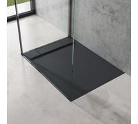 doporro Receveur de Douche Design Ultra Plat 4 cm Bac à Douche Rectangulaire en Solid Surface Gris Noir Mat Geoma04 75x100x4 cm