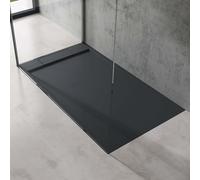 doporro Receveur de Douche Design Ultra Plat 4 cm Bac à Douche Rectangulaire en Solid Surface Gris Noir Mat Geoma04 75x90x4 cm avec Bonde