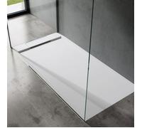 doporro Receveur de Douche Design Ultra Plat 4 cm Bac à Douche Carré en Solid Surface Blanc Mat Geoma04 90x90x4 cm avec Bonde