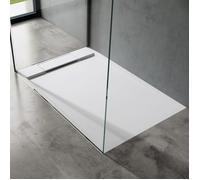 doporro Receveur de Douche Design Ultra Plat 4 cm Rectangulaire en Solid Surface Blanc Mat Geoma04 90x120x4 cm avec Bonde AL06