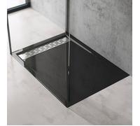 doporro Receveur de Douche Noir Bac à Douche Extra Plat Rectangulaire en Acrylique 80x120x5cm + Bonde AL01 Design Xetro04