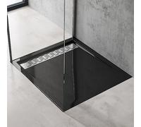 doporro Receveur de Douche Noir Bac à Douche Extra Plat Carré en Acrylique 90x90x5cm + Bonde AL02 Design Xetro04