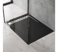 doporro Receveur de Douche Noir Bac à Douche Extra Plat Rectangulaire en Acrylique 80x120x5cm + Bonde AL01 Design Xetro04