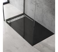 doporro Receveur de Douche Noir Bac à Douche Extra Plat Rectangulaire en Acrylique 80x140x5cm + Bonde AL01 Design Xetro04