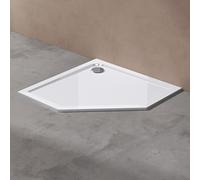 doporro Receveur de douche pentagonale bac à douche extraplat acrylique blanc Faro05 90x90x4cm + Bonde AL01