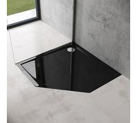 doporro Receveur de Douche Pentagonale Bac à Douche Extraplat Acrylique Noir Faro05 90x90x4cm + Bonde AL01