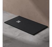 doporro Receveur de Douche Ultra Plat 3 cm Bac à Douche Rectangulaire en Solid Surface Gris Noir Mat Design Geoma09 80x140x3 cm