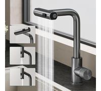 doporro Robinet de Cuisine avec Douchette Extractible Pivotant 360° | Mitigeur à Arc Élevé, Gris, 3 Modes, en Acier Inoxydable, Eau Chaude et Froide, 31,6cm, Turnix-02