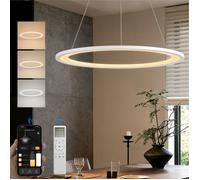 doporro Suspension Luminaire LED Dimmable Lampe Plafond Blanc Sablé 30W Lustre Réglable Éclairage Suspendu Intérieur Luvina01