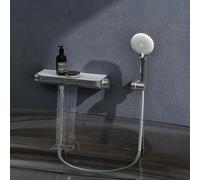 doporro Système de Douche Thermostatique avec Douchettes Douche à Main Chromé Robinet Baignoire Pommeau de Douche en Laiton avec Plateau de Rangement Salle de Bain Duschsystem8