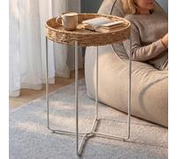 doporro Table d'Appoint Ronde Bout de Canapé à 1 Étagère Amovible | Table Basse, Blanc, Table de Chevet, Pieds Pliables, Métal, pour Salon Chambre et Jardin, Reglo-08