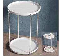 doporro Table d'Appoint Ronde Bout de Canapé à 2 Étagères Amovibles | Table Basse, Blanc, Table de Chevet, Pieds Pliables, Métal, pour Salon Chambre et Jardin, Reglo-08