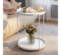 doporro Table d'Appoint Ronde Bout de Canapé à 2 Étagères Amovibles | Table Basse, Blanc, Table de Chevet, Pieds Pliables, Métal, pour Salon Chambre et Jardin, Reglo-08