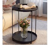 doporro Table d'Appoint Ronde, Bout de Canapé à 2 Étagères Amovibles, Table Basse Noir, Plateaux en PP, Reglo-08