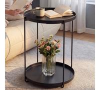 doporro Table d'Appoint Ronde Bout de Canapé à 2 Étagères Amovibles