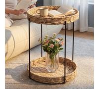 doporro Table d'Appoint Ronde Bout de Canapé à 2 Étagères Amovibles