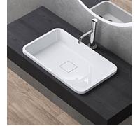 doporro Vasque à Encastrer Lavabo Blanc 53 x 33 x 10,5cm Lave Mains Rectangulaire avec Cache Bonde Colossum104