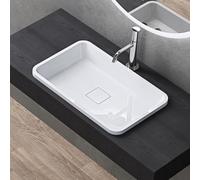 doporro Vasque à Encastrer Lavabo Blanc 60 x 38 x 12cm Lave Mains Rectangulaire avec Cache Bonde Colossum104
