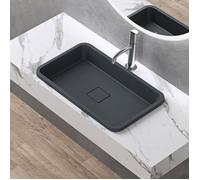 doporro Vasque à Encastrer Lavabo Gris Noir Anthracite mat 53 x 33 x 10,5cm Lave Mains Rectangulaire avec Cache Bonde Colossum104