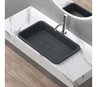 doporro Vasque à Encastrer Lavabo Gris Noir Anthracite mat 53 x 33 x 10,5cm Lave Mains Rectangulaire avec Cache Bonde Colossum104